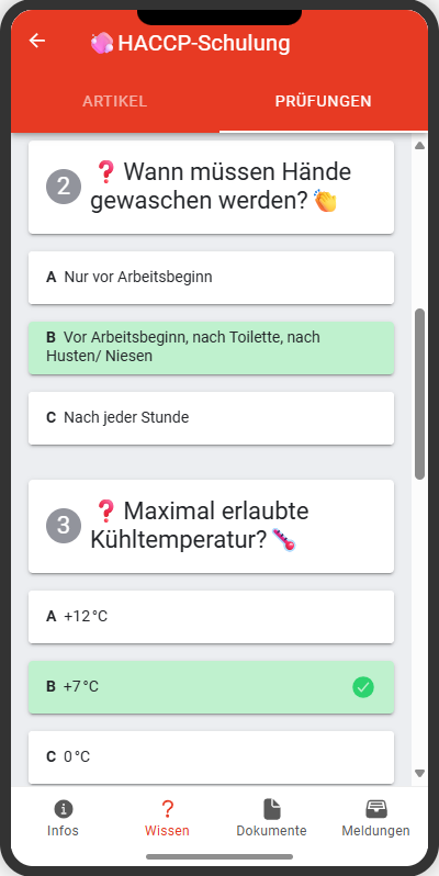 semco TEAM — HACCP-Schulung mit Prüfung (Original-Screenshot)